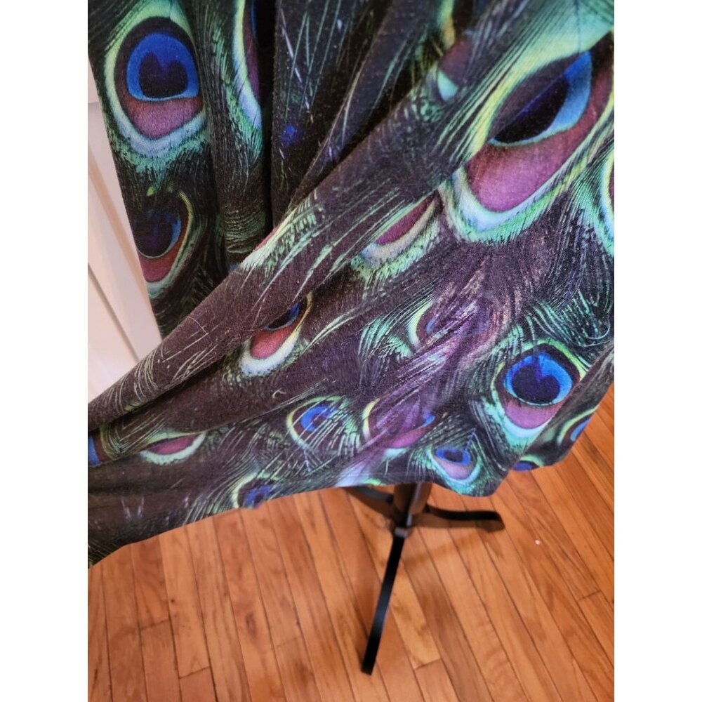 Green/Purple Peacock Print Tunic Rhinestones Handkerchief Hem L Mardi Gras Boho - Picture 6 of 9